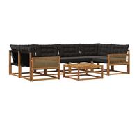 vidaXL Set di divani da esterno con cuscino 7 pcs Naturale e Nero, Divano moderno da giardino, mobile sezionale, lounge patio resistente, comodo per la terrazza