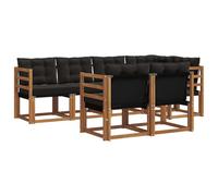 vidaXL Set di divani da esterno con cuscino 7 pcs Naturale e Nero, Divano sezionale per giardino, mobili moderni all'aperto, set da patio resistente, comodo per la terrazza
