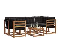 vidaXL Set di divani da esterno con cuscino 7 pcs Naturale e Nero, Giardino, set divano moderno, comodo per esterni, design in acacia, arredo resistente alle intemperie