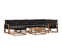 vidaXL Set di divani da esterno con cuscino 7 pcs Naturale e Nero, Set di divani da giardino moderno, lounge resistente, seduta elegante, cuscini in schiuma impermeabili, struttura in acacia