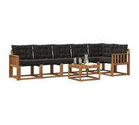 vidaXL Set di divani da esterno con cuscino 7 pcs Naturale e Nero, Set di divani eleganti per esterni, lounge moderna, mobili da patio resistenti, sedute comode, relax versatile in piscina