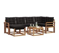 vidaXL Set di divani da esterno con cuscino 7 pcs Naturale e Nero, Set divano da giardino, arredamento moderno per esterni, confortevole e resistente per il tuo relax in piscina
