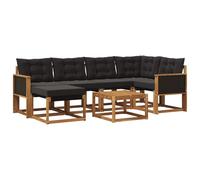 vidaXL Set di divani da esterno con cuscino 7 pcs Naturale e Nero, Set Divano da Giardino, Mobili da Esterno Moderni, Comfort Elegante, Seduta Resistente in Textilene, Ensemble Funzionale
