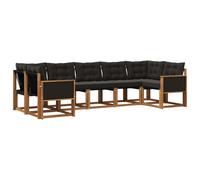 vidaXL Set di divani da esterno con cuscino 7 pcs Naturale e Nero, Set Lounge da Giardino Moderno, Divano Robusto, Patio Elegante, Mobili Esterni per un Comfort Assoluto