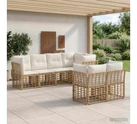 vidaXL Set di divani da esterno con cuscino 7 pcs Naturale Poliestere, Set di divani eleganti per esterni, modulare e resistente agli agenti atmosferici, perfetto per il giardino