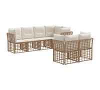 vidaXL Set di divani da esterno con cuscino 7 pcs Naturale Poliestere, Divano da esterno versatile, set modulare in giardino, resistente alle intemperie, perfetto per il relax