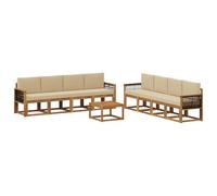 vidaXL Set di divani da esterno con cuscino 7 pcs Naturale, Set divano moderno per esterni, arredo giardino elegante, legno di acacia, confortevole lounge resistente al tempo