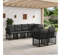 vidaXL Set di divani da esterno con cuscino 7 pcs Nero Poliestere, Set di divani eleganti per esterni, modulare e resistente agli agenti atmosferici, perfetto per il giardino