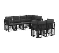 vidaXL Set di divani da esterno con cuscino 7 pcs Nero Poliestere, Divano da esterno versatile, set modulare in giardino, resistente alle intemperie, perfetto per il relax