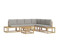 vidaXL Set di divani da esterno con cuscino 7 pezzi, bianco, divano da giardino modulabile, mobili da esterno robusti, mobili in acacia confortevole, soggiorno versatile, resistente al tempo