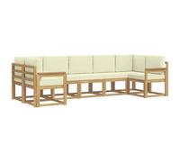 vidaXL Set di divani da esterno con cuscino, 7 pezzi, bianco e crema, set divano da giardino, modulare moderno per esterni, mobili in legno di acacia, zona relax in patio