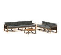 vidaXL Set di divani da esterno con cuscino 8 pcs Naturale e Antracite, Set Moderno per Giardino, Divano Esterno, Mobili in Acacia, Lounge Resistente, Posto Patios, Conschien Back