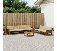 vidaXL Set di divani da esterno con cuscino 8 pcs Naturale e Beige, Divano da esterno, moderno set sezionale per patio, arredamento resistente per giardino e relax in terrazza