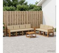 vidaXL Set di divani da esterno con cuscino 8 pcs Naturale e Beige, Divano moderno da giardino, pratico set sezione esterna, lounge patio, sedute per il comfort