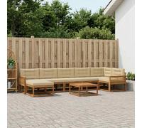 vidaXL Set di divani da esterno con cuscino 8 pcs Naturale e Beige, Set Divano da Esterno in Acacia, Mobili Modulari per Giardino, Comodo per Piscina, Lounge Resistente per Giardino