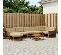 vidaXL Set di divani da esterno con cuscino 8 pcs Naturale e Beige, Set Divano da Esterno in Acacia, Mobili Modulari per Giardino, Comodo per Piscina, Lounge Resistente per Giardino