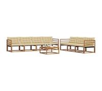 vidaXL Set di divani da esterno con cuscino 8 pcs Naturale e Beige, Divano da esterno, moderno set sezionale per patio, arredamento resistente per giardino e relax in terrazza
