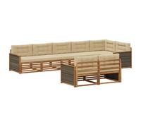 vidaXL Set di divani da esterno con cuscino 8 pcs Naturale e Beige, Divano moderno in acacia, set esterno per terrazza, angolo relax in giardino e modularità senza pari
