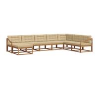 vidaXL Set di divani da esterno con cuscino 8 pcs Naturale e Beige, Divano Sezionale Moderno in Acacia, Mobili da Giardino, Relax nel Patio, Comfort per il Tuo Giardino