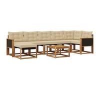 vidaXL Set di divani da esterno con cuscino 8 pcs Naturale e Beige, Set da giardino, lounge moderna, divano comodo, resistente alle intemperie, braccioli pratici, cuscini spessi