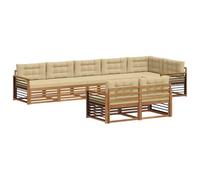vidaXL Set di divani da esterno con cuscino 8 pcs Naturale e Beige, Set di divani modulari da esterno, lounge resistente, arredo in acacia, posti moderni per il patio
