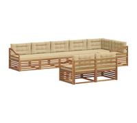 vidaXL Set di divani da esterno con cuscino 8 pcs Naturale e Beige, Set di divani modulari da esterno, lounge resistente, arredo in acacia, posti moderni per il patio