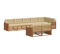 vidaXL Set di divani da esterno con cuscino 8 pcs Naturale e Beige, Set di divani modulari da esterno, lounge resistente, arredo in acacia, posti moderni per il patio
