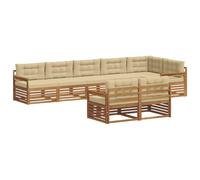 vidaXL Set di divani da esterno con cuscino 8 pcs Naturale e Beige, Set di divani modulari da esterno, lounge resistente, arredo in acacia, posti moderni per il patio
