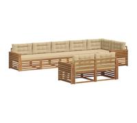 vidaXL Set di divani da esterno con cuscino 8 pcs Naturale e Beige, Set di divani modulari da esterno, lounge resistente, arredo in acacia, posti moderni per il patio