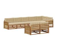 vidaXL Set di divani da esterno con cuscino 8 pcs Naturale e Beige, Set Divano da Esterno in Acacia, Lounge Giardino Moderno, Mobili Resistenti per Relax in Terrazza
