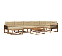 vidaXL Set di divani da esterno con cuscino 8 pcs Naturale e Beige, Set Divano da Esterno in Acacia, Mobili Modulari per Giardino, Comodo per Piscina, Lounge Resistente per Giardino