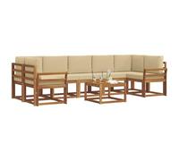 vidaXL Set di divani da esterno con cuscino 8 pcs Naturale e Beige, Set Divano Esterno in Legno di Acacia, Lounge Moderna, Modularità, Arredo per Giardino, Comodità in Cortile