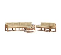 vidaXL Set di divani da esterno con cuscino 8 pcs Naturale e Beige, Set Moderno per Giardino, Divano Esterno, Mobili in Acacia, Lounge Resistente, Posto Patios, Conschien Back