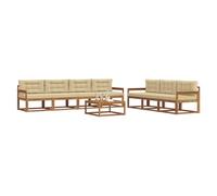 vidaXL Set di divani da esterno con cuscino 8 pcs Naturale e Beige, Set Moderno per Giardino, Divano Esterno, Mobili in Acacia, Lounge Resistente, Posto Patios, Conschien Back