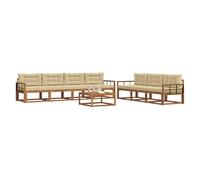 vidaXL Set di divani da esterno con cuscino 8 pcs Naturale e Beige, Set Moderno per Giardino, Divano Esterno, Mobili in Acacia, Lounge Resistente, Posto Patios, Conschien Back