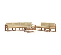 vidaXL Set di divani da esterno con cuscino 8 pcs Naturale e Beige, Set Moderno per Giardino, Divano Esterno, Mobili in Acacia, Lounge Resistente, Posto Patios, Conschien Back