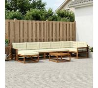 vidaXL Set di divani da esterno con cuscino 8 pcs Naturale e Crema, Set Divano da Esterno in Acacia, Mobili Modulari per Giardino, Comodo per Piscina, Lounge Resistente per Giardino
