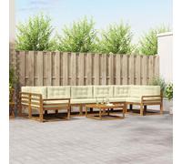 vidaXL Set di divani da esterno con cuscino 8 pcs Naturale e Crema, Set di divani da esterno in legno di acacia, mobili da giardino moderni, posti a sedere modulari per lounge in patio e giardino, st