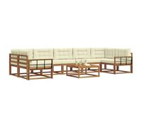 vidaXL Set di divani da esterno con cuscino 8 pcs Naturale e Crema, Set di divani da esterno in legno di acacia, mobili da giardino moderni, posti a sedere modulari per lounge in patio e giardino, st