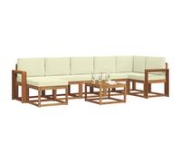 vidaXL Set di divani da esterno con cuscino 8 pcs Naturale e Crema, Set Lounge Outdoor Moderna, Divano Sezionale Resistente, Mobili Flessibili per Patios, Seduta in Acacia