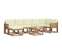 vidaXL Set di divani da esterno con cuscino 8 pcs Naturale e Crema, Set Lounge Outdoor Moderna, Divano Sezionale Resistente, Mobili Flessibili per Patios, Seduta in Acacia