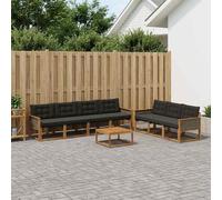 vidaXL Set di divani da esterno con cuscino 8 pcs Naturale e Nero, Divano moderno da giardino, set per terrazza, lounge patio, comodo e sezionabile