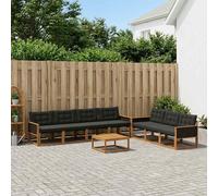 vidaXL Set di divani da esterno con cuscino 8 pcs Naturale e Nero, Divano moderno da giardino, set per terrazza, lounge patio, comodo e sezionabile