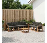 vidaXL Set di divani da esterno con cuscino 8 pcs Naturale e Nero, Divano moderno da giardino, pratico set sezione esterna, lounge patio, sedute per il comfort