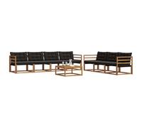 vidaXL Set di divani da esterno con cuscino 8 pcs Naturale e Nero, Divano da esterno, moderno set sezionale per patio, arredamento resistente per giardino e relax in terrazza