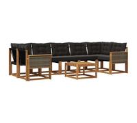vidaXL Set di divani da esterno con cuscino 8 pcs Naturale e Nero, Set di divani moderni per esterni, lounge giardino resistente, posti a sedere in patio, ensemble per il giardino