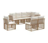 vidaXL Set di divani da esterno con cuscino 8 pcs Naturale Poliestere, Set di divani eleganti per esterni, modulare e resistente, comodi per il giardino, arredamento chic per il patio