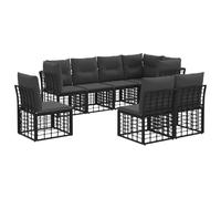 vidaXL Set di divani da esterno con cuscino 8 pcs Nero Poliestere, Set di divani eleganti per esterni, modulare e resistente, comodi per il giardino, arredamento chic per il patio