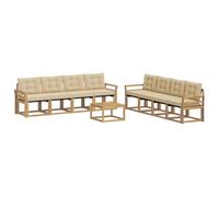 vidaXL Set di divani da esterno con cuscino 9 pcs Bianco e Beige, Divano moderno per esterni, set sezionale per un giardino comodo, arredo patio resistente, posti eleganti per la terrazza