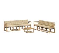 vidaXL Set di divani da esterno con cuscino 9 pcs Bianco e Beige, Divano moderno per esterni, set sezionale per un giardino comodo, arredo patio resistente, posti eleganti per la terrazza
